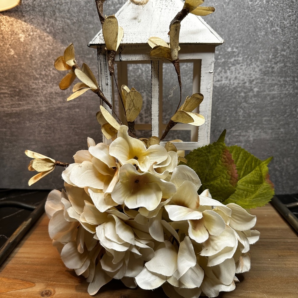 Elegant Cream Floral Lantern with Flickering Candle by My Bubblegum Bursts